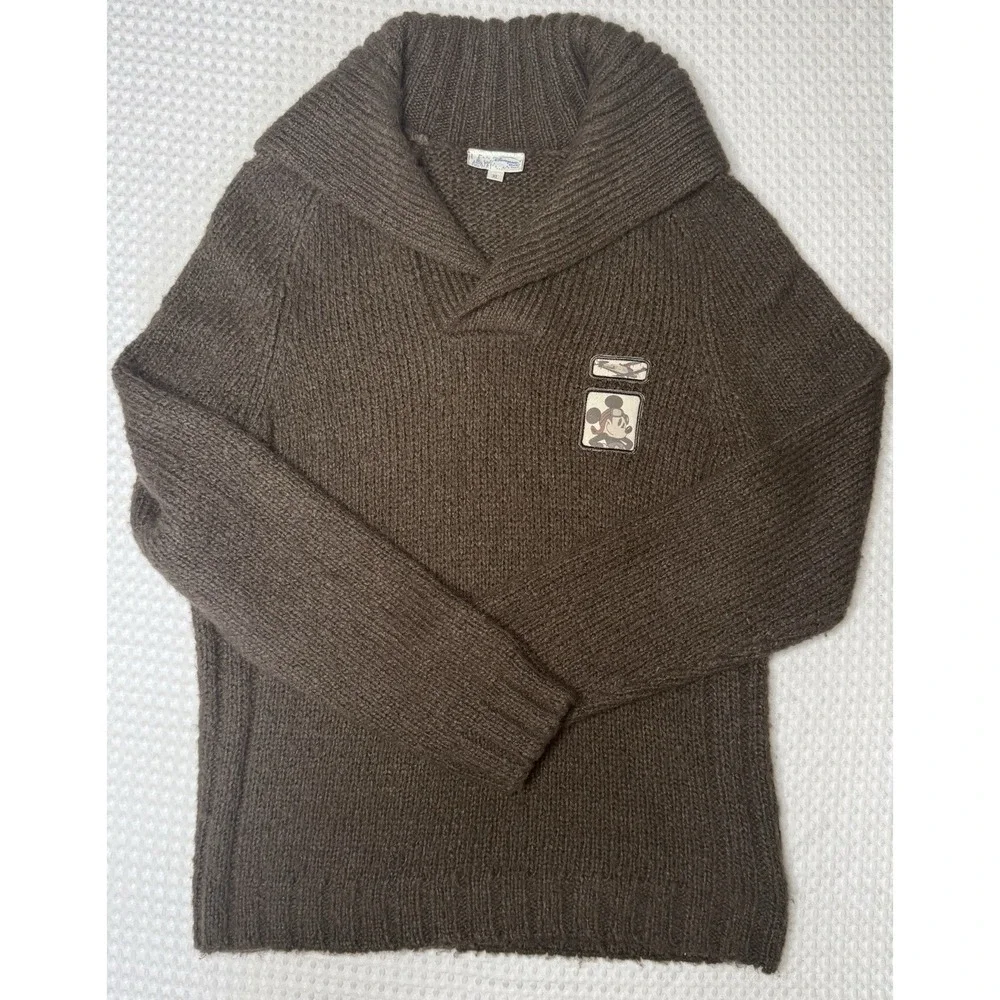 VTG Disneyland Paris Mohair Wool Jumper Sweater XL Mickey Airplane Patch Y2K Men